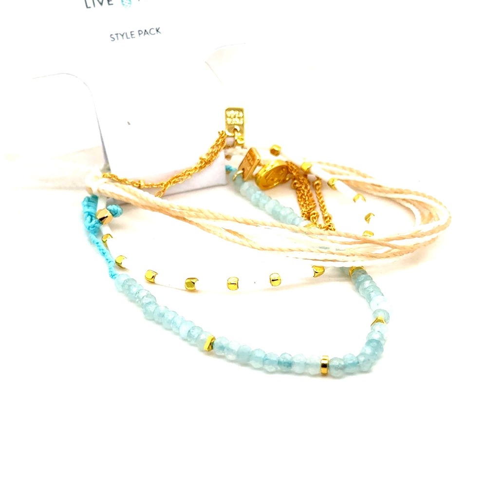 Pura Vida Style Pack Bracelet Set Blue White Gold Tone Boho Stackable 4 Piece